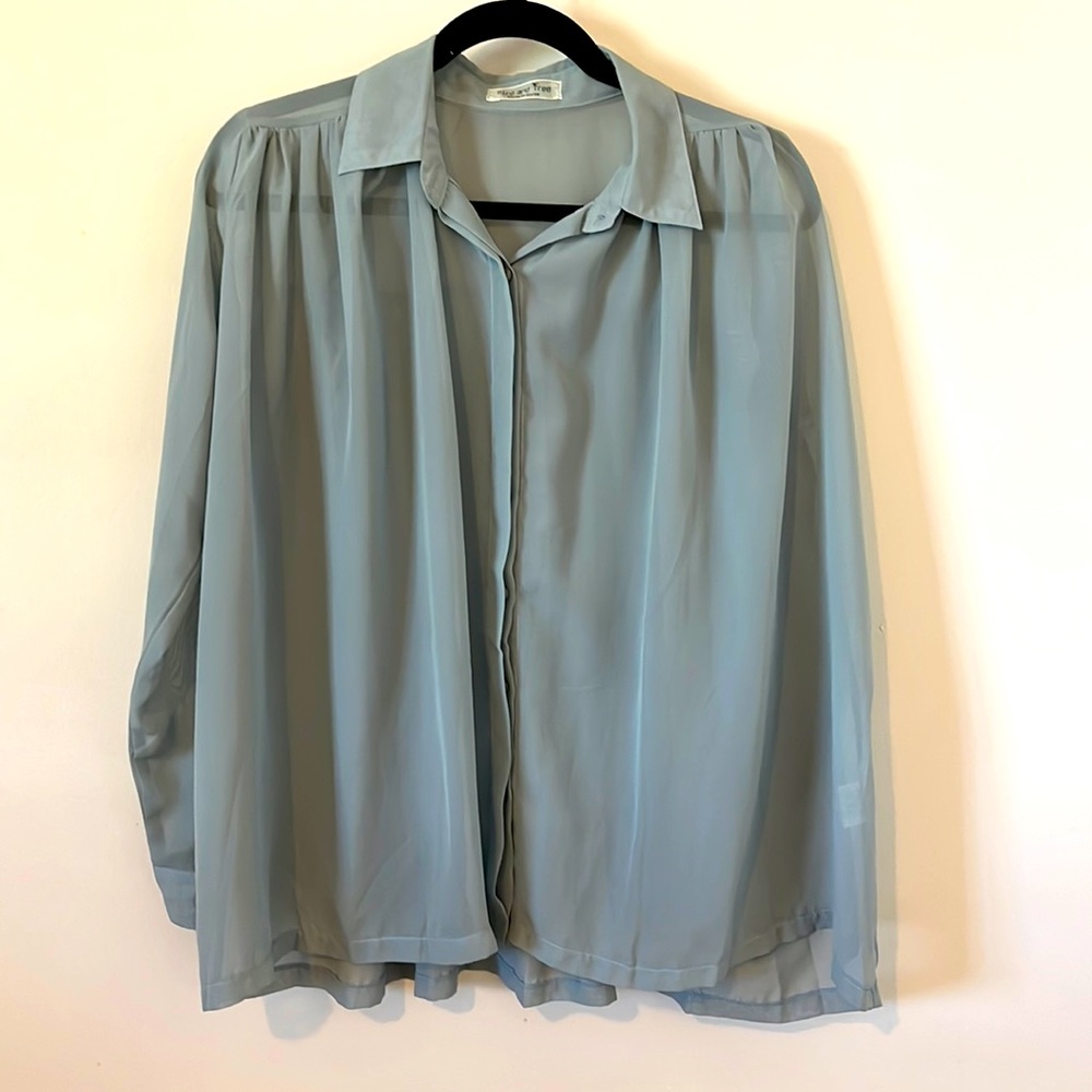 Bird and Tree gray green button down blouse Medium